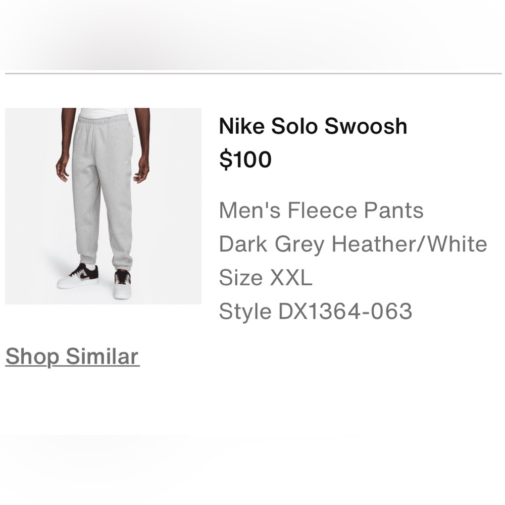 Nike Men's Solo Swoosh Fleece Pants - Gray and White